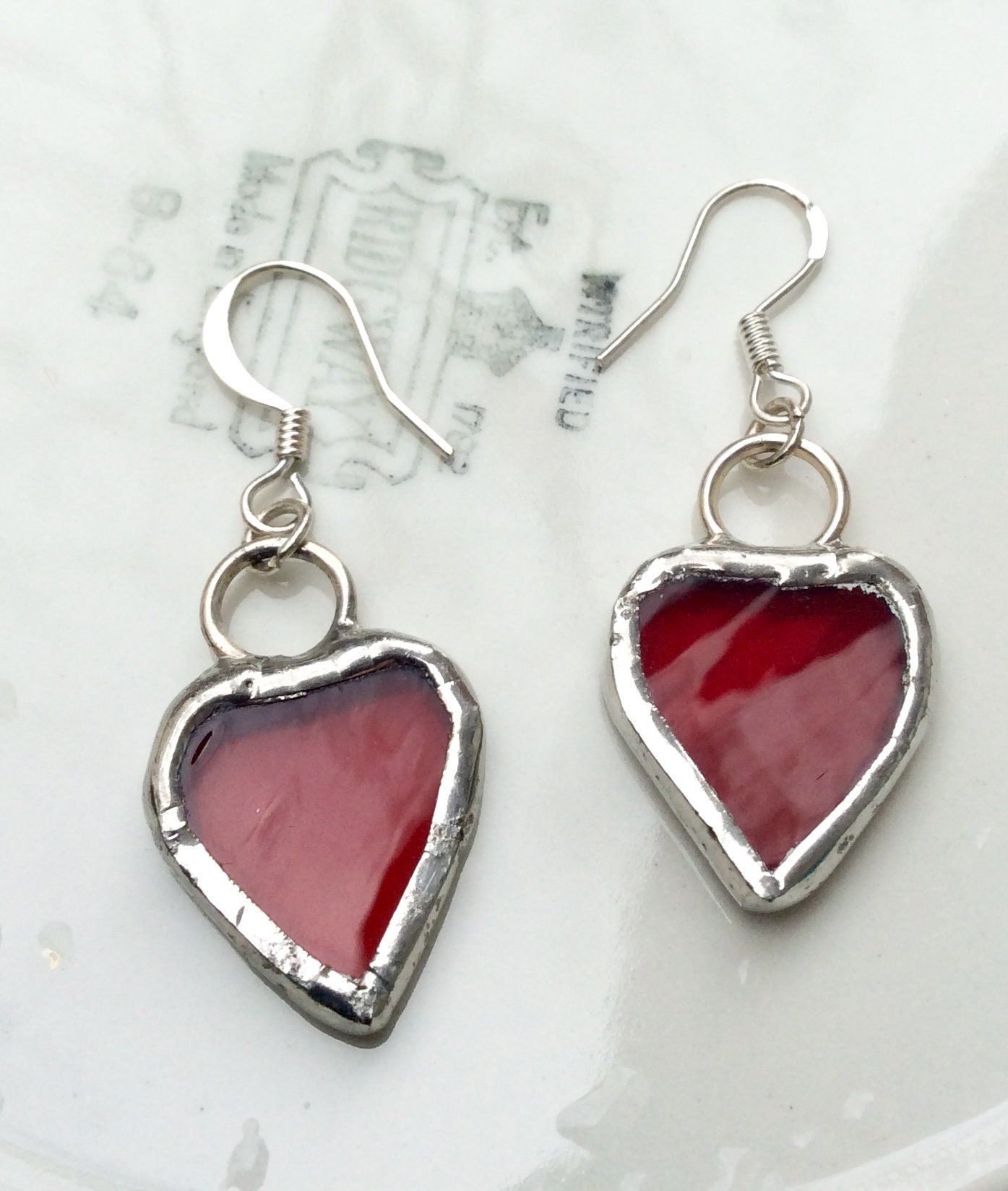 Vintage Red Heart Earrings Handmade Glass Valentine Gifts