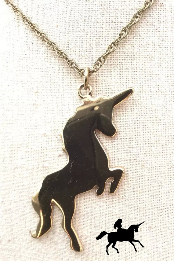 Vintage Silhouette Unicorn long chain Pendant nec… - image 2