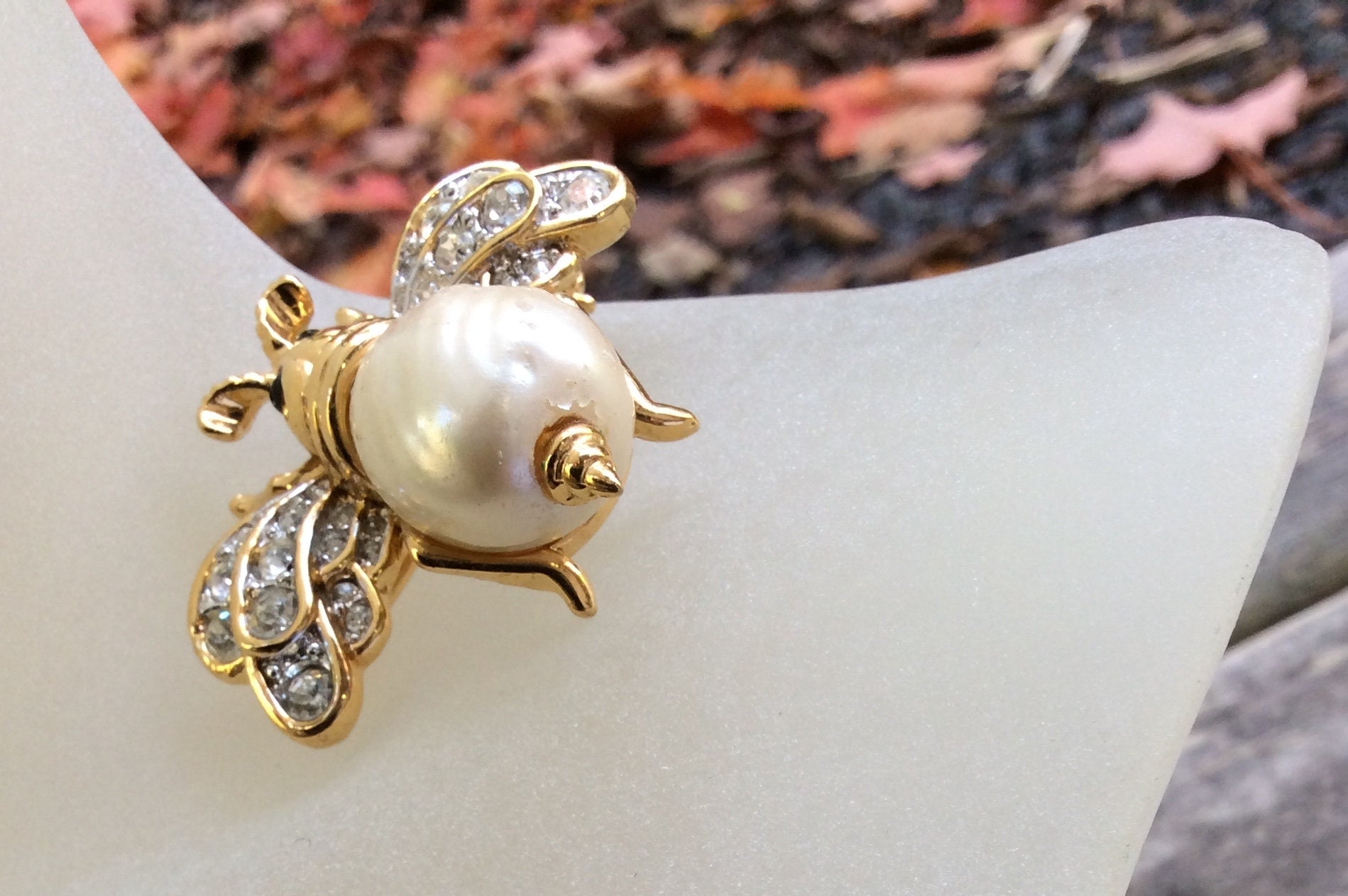 蜂ブローチ(D,ORLAN ヴィンテージ) Vintage D'orlan Designer Brooch Bee Bumblebee Pin Pearl