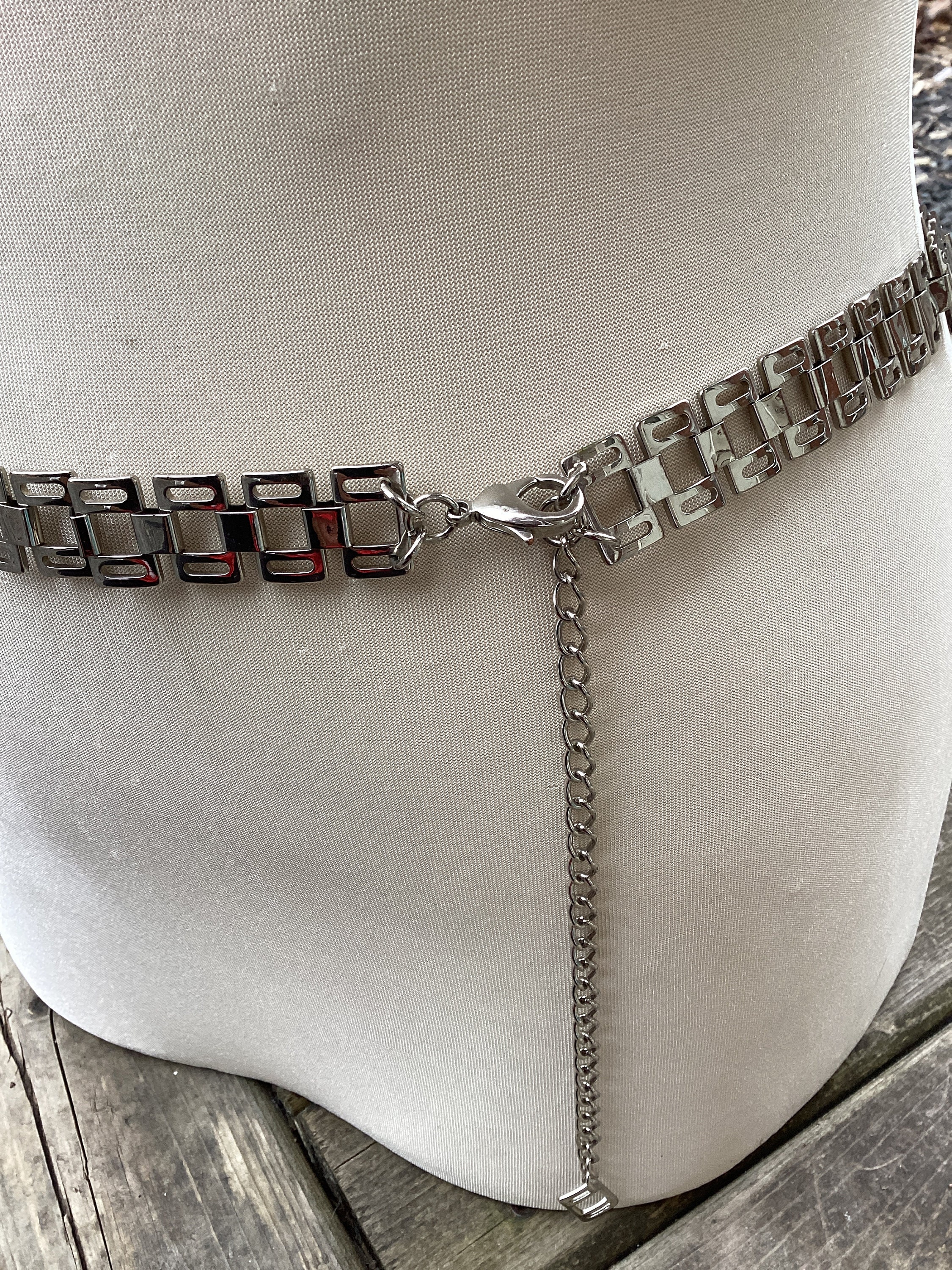 Vintage Chain Link Fashion Belt Silver Tone Step Ladder 
