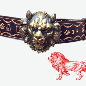 Vintage Unisex fashion belts big brass lion&#39;s head buckle dark brown leather retro Embossed Leo Lion wardrobe accessories trends Leo zodiac
