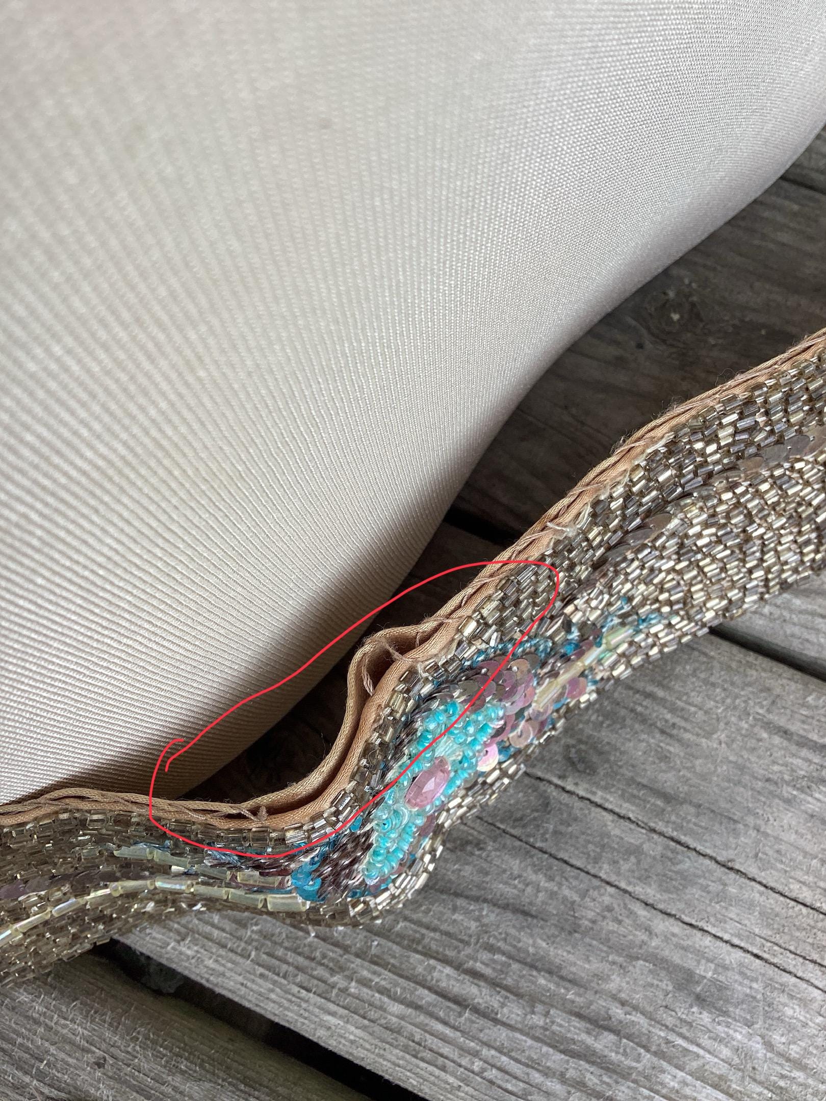 Vintage Saks Fifth Avenue Multicolor Glass Beaded Iridescent Sash Belt Small Vintage Beaded Sequin Belt: Turquoise Iridescent Floral Sash  main image 2