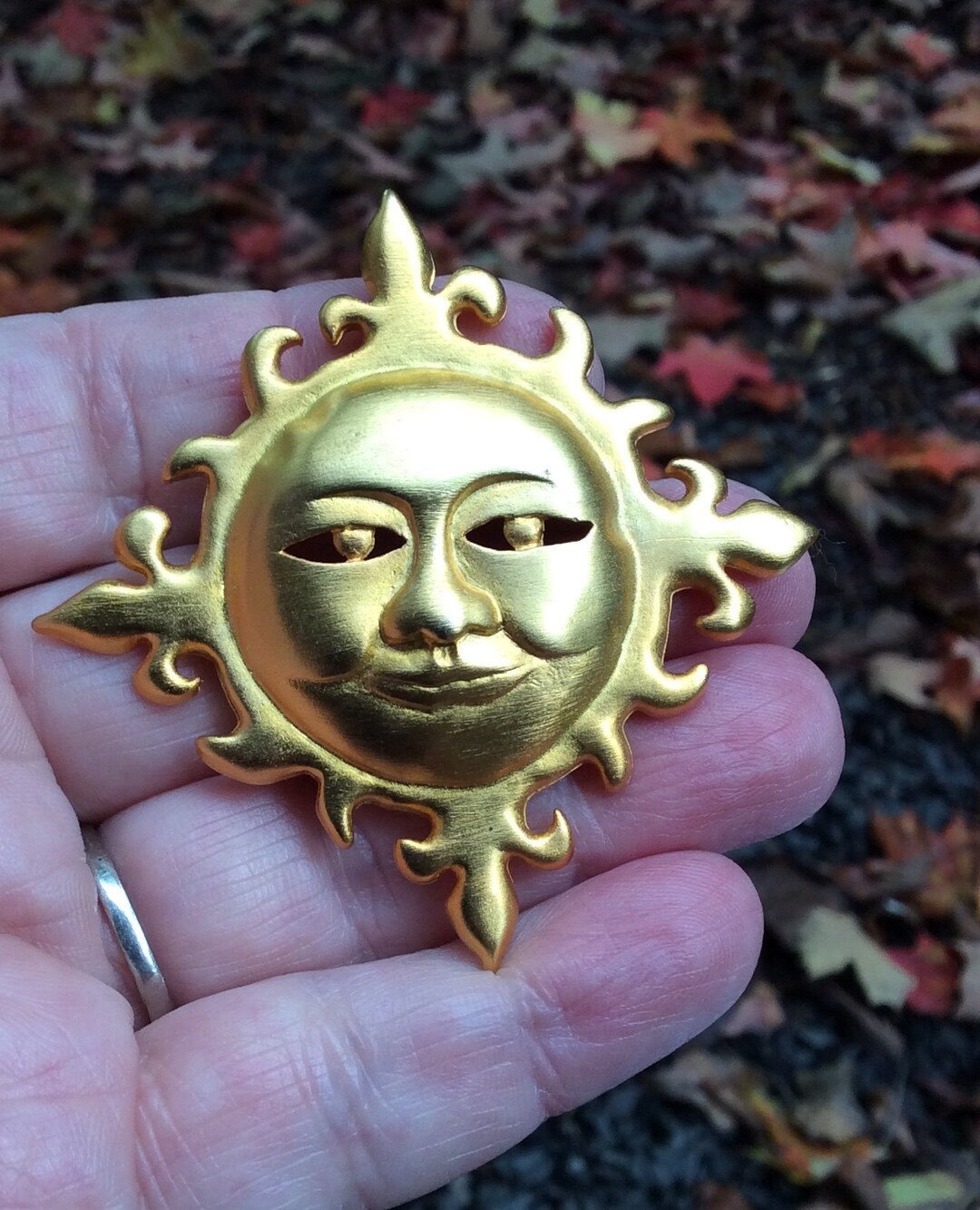 Sun Face Pin Vintage JJ Designer Sun Face Brooch: Brushed Gold Tone Smiley Pin - Etsy