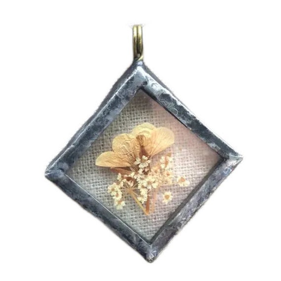 Vintage Dried Flower Glass Pendant wild pressed f… - image 1