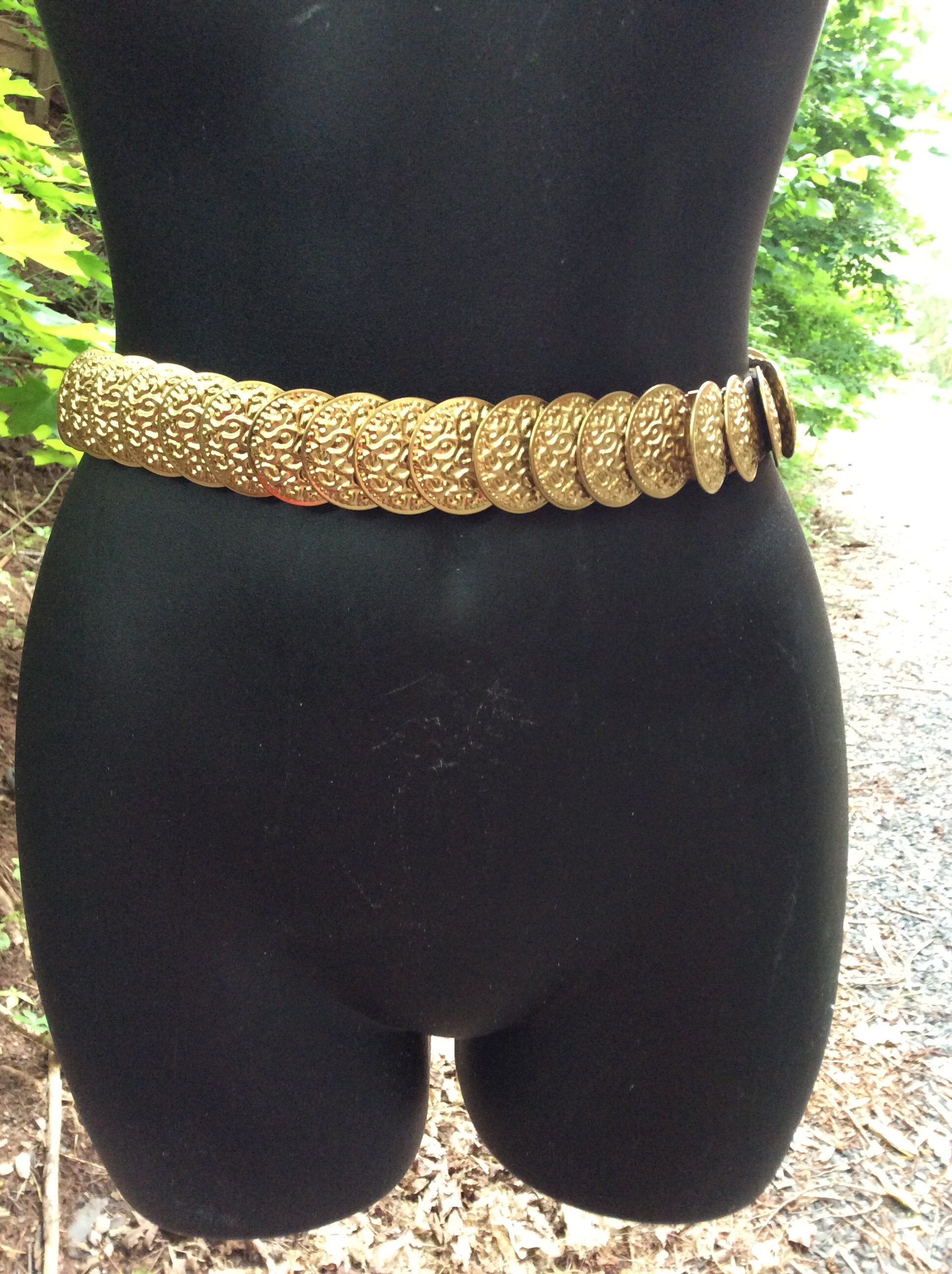 Vintage Pirate Gypsy Fashion Belt Gold Tone Metal Round  display picture 1