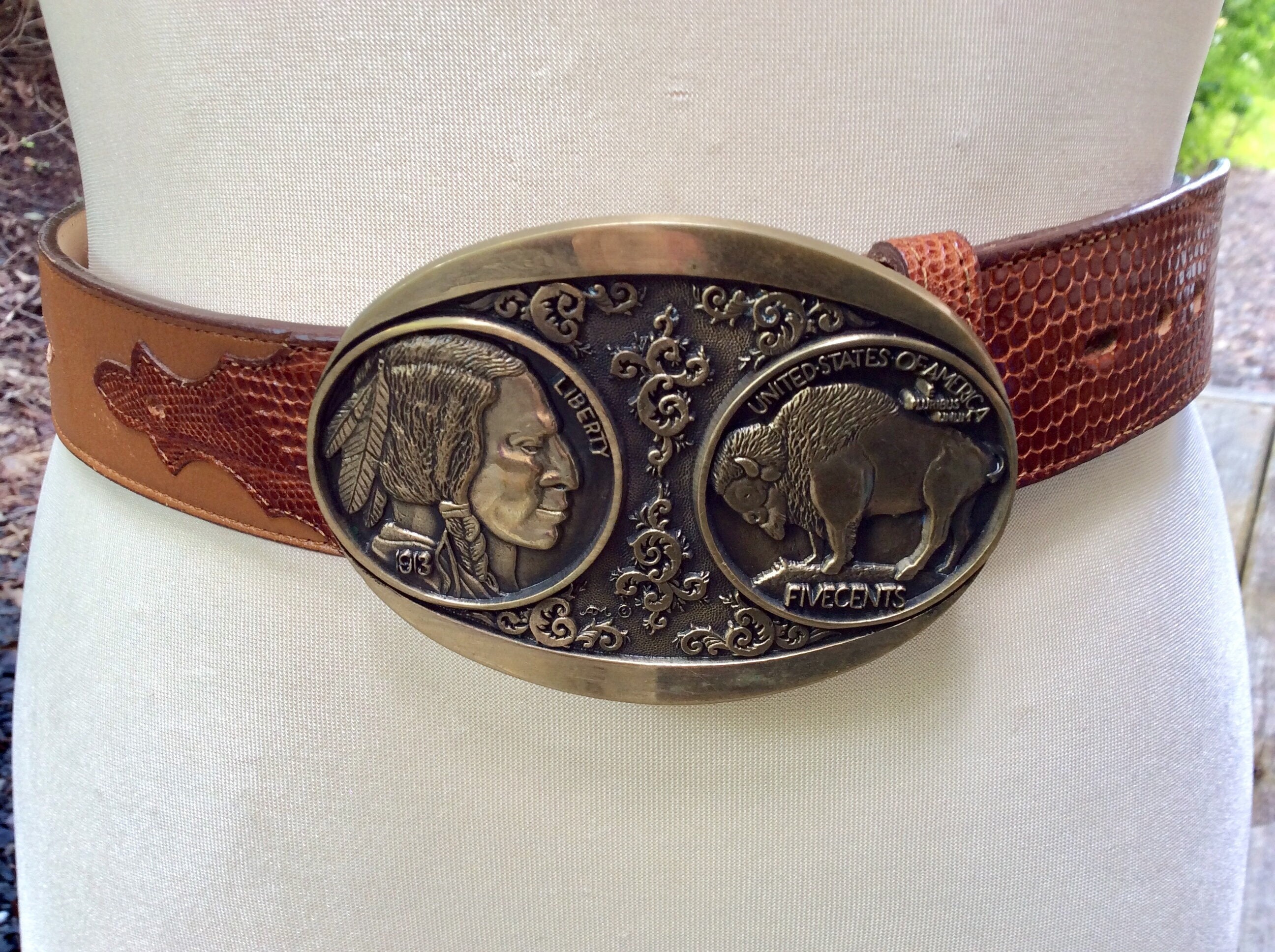 Vintage Justin Lizard Leather Belt: Buffalo Nickel Buckle  display picture 2