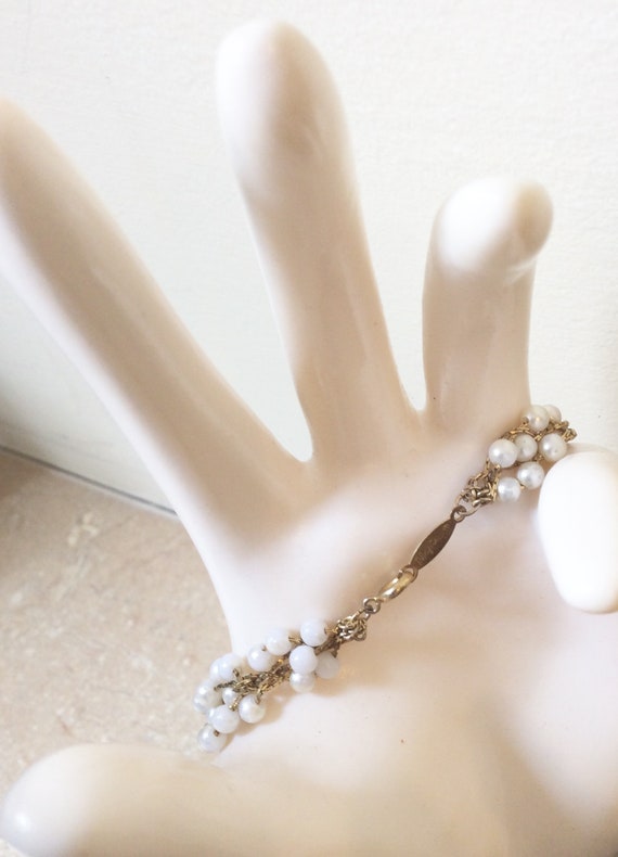 Vintage Gold tone baby white pearl beaded Napier … - image 5