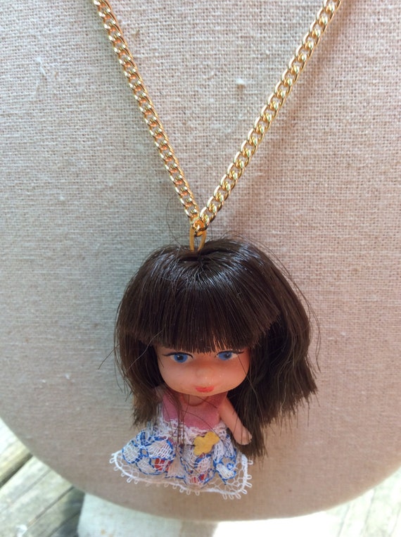 vintage miniature 70s pendant doll necklace, retr… - image 3