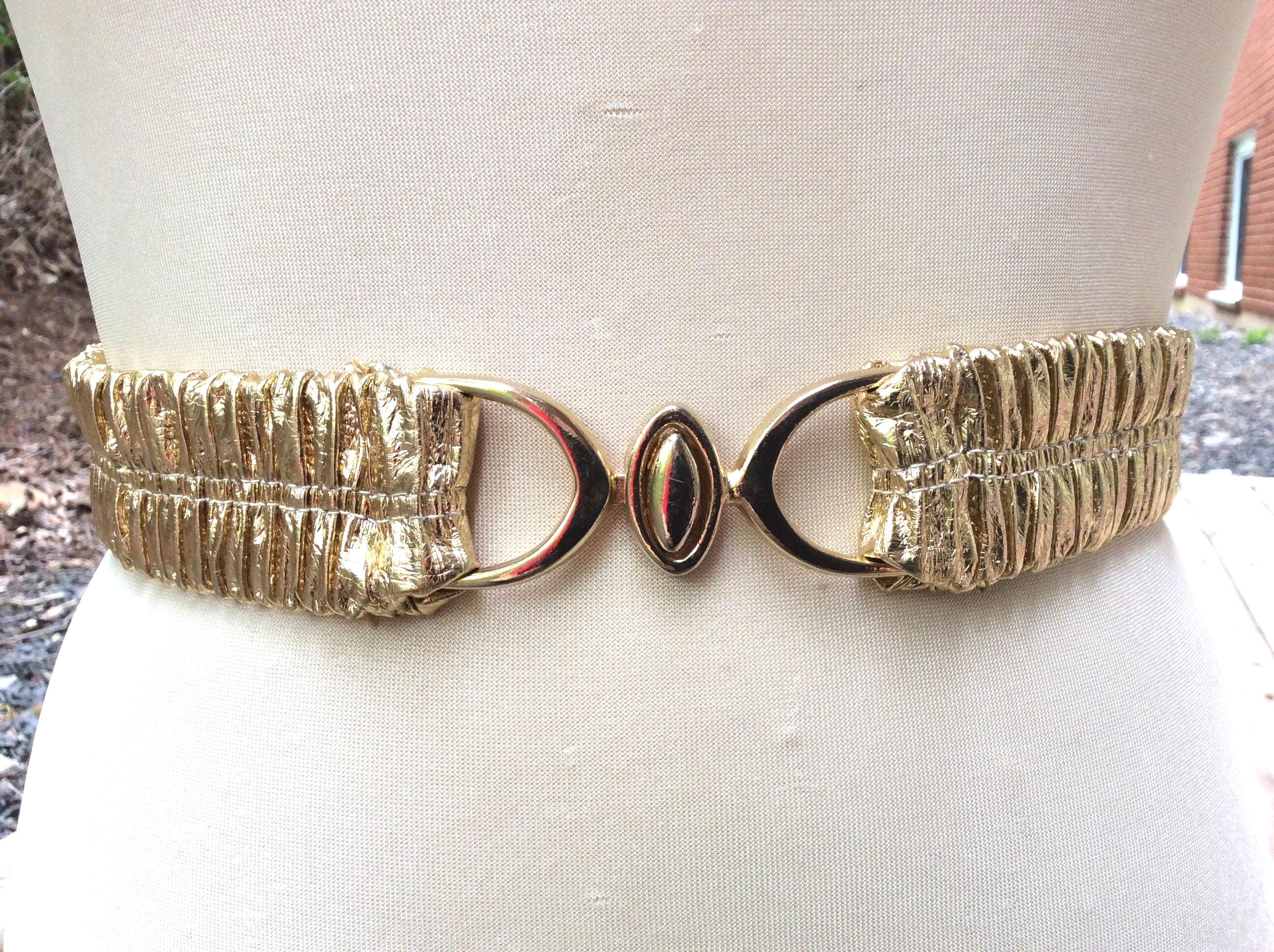 Vintage Gold Lamé‎ Appliqué Belt S Vintage Gold Lame Belt: Art Deco Buckle, 27 main image 2
