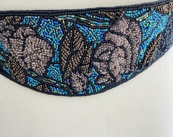 Cumberbund Belt, Beaded Belt, Black, Gold, Amber, Medium  display picture 2