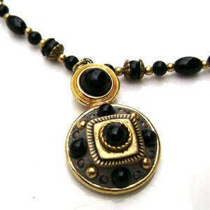 Vintage one of a kind necklace Michal Golan Designer mourning Jewelry Black beads goth girl fashions Halloween gifts accessories Valentines