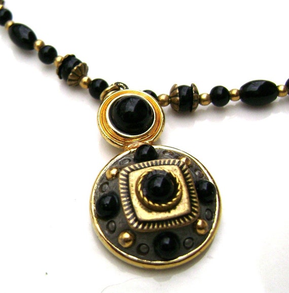 Vintage Michal Golan Designer Jewelry Black bead … - image 1