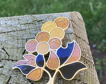 Vintage Cloisonné Style Grapes Brooch: Enamel Wine Vine Pin