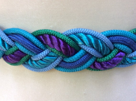Vintage women's purple and blue satin braided fab… - image 3