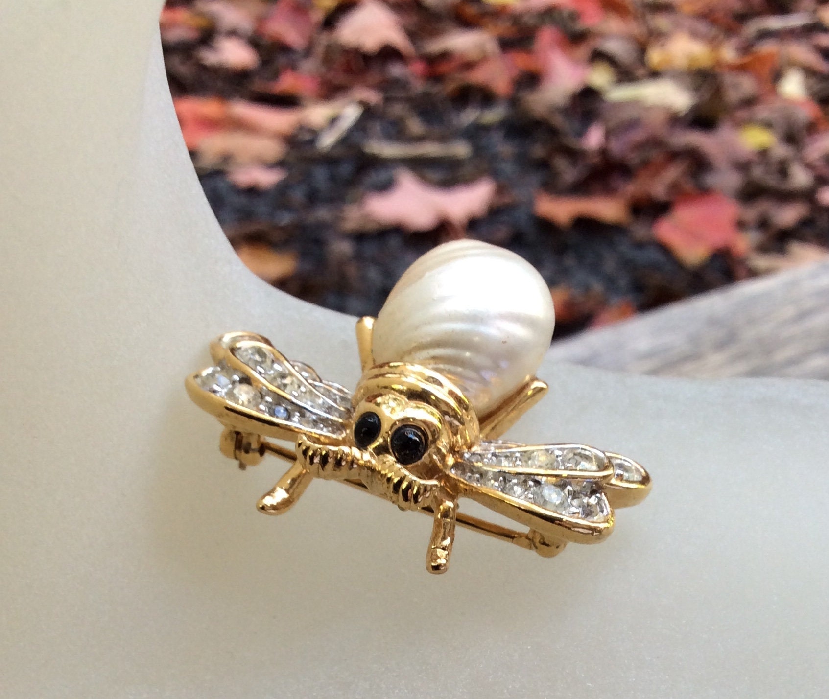 蜂ブローチ(D,ORLAN ヴィンテージ) Vintage D'orlan Designer Brooch Bee Bumblebee Pin Pearl