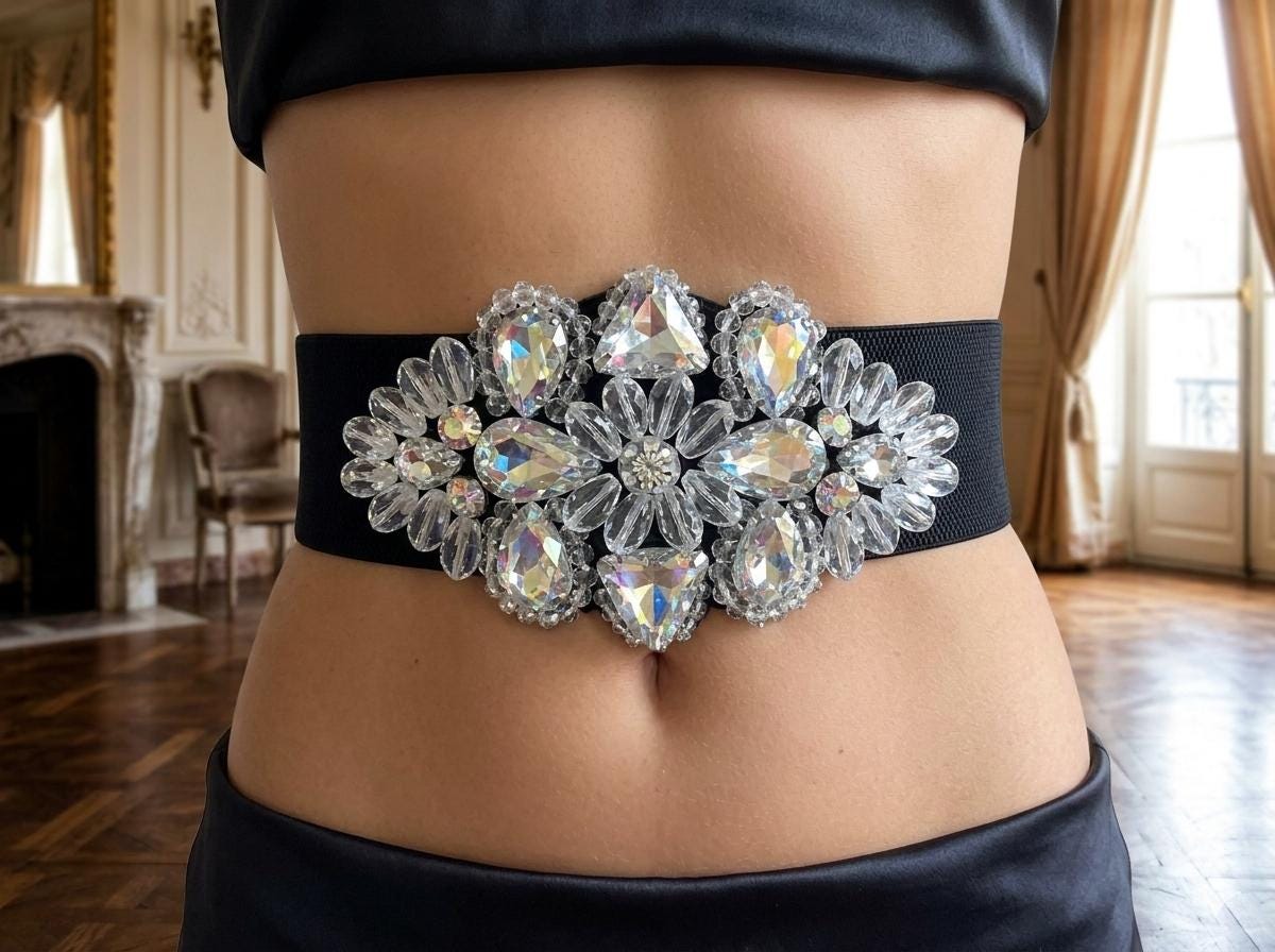Vintage European Crystal Stretch Belt black Wide Waist Belt Resourt Glamour ZYALTFDC Black Belts for Women Dresses Women main image 4