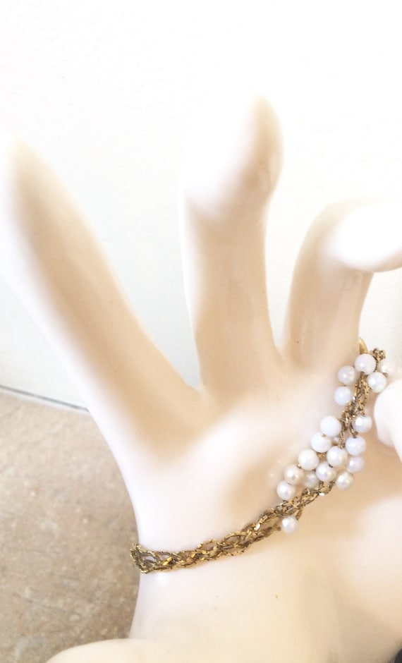 Vintage Gold tone baby white pearl beaded Napier … - image 6