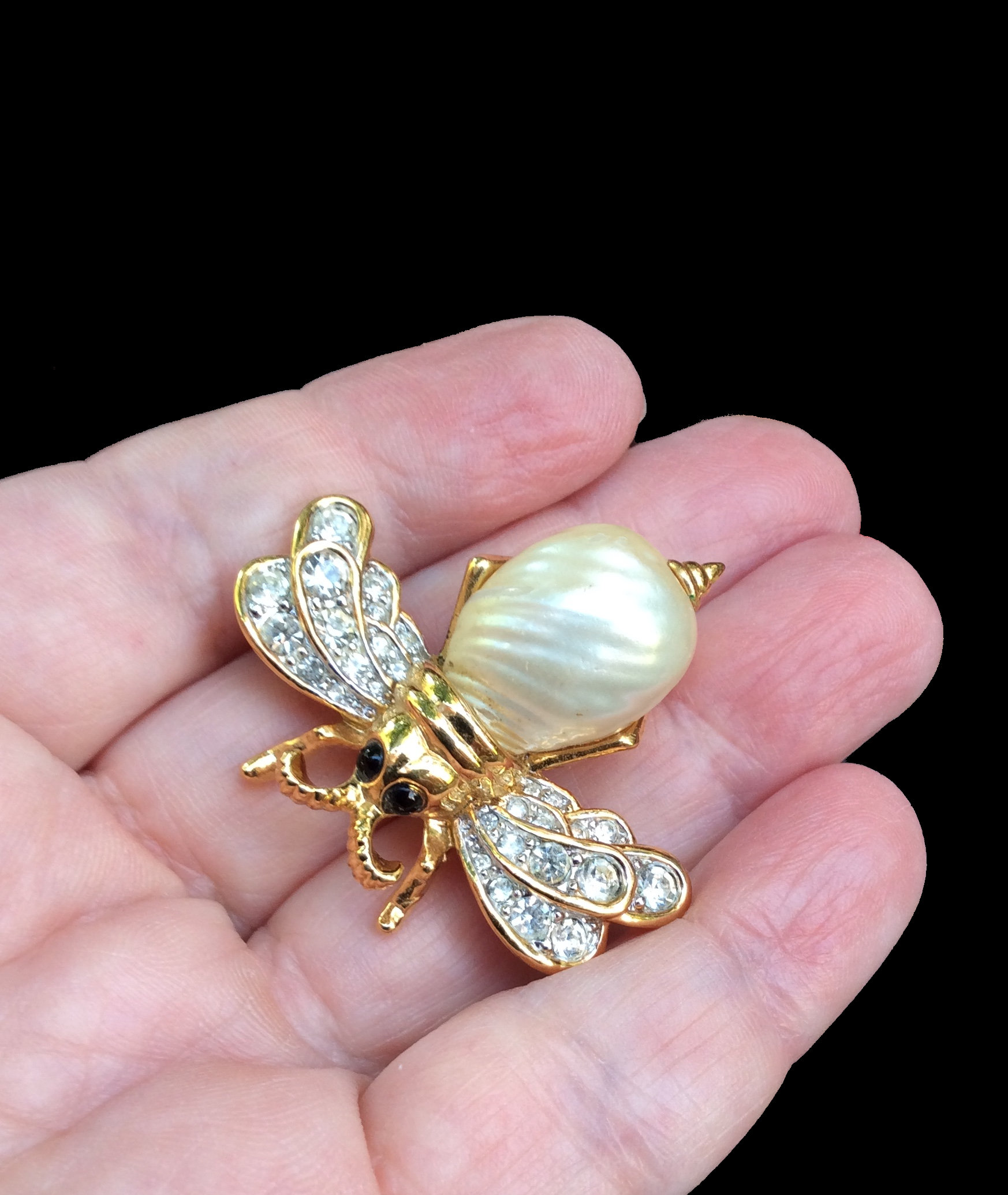 Vintage D'orlan Designer Brooch Bee Bumblebee Pin Pearl