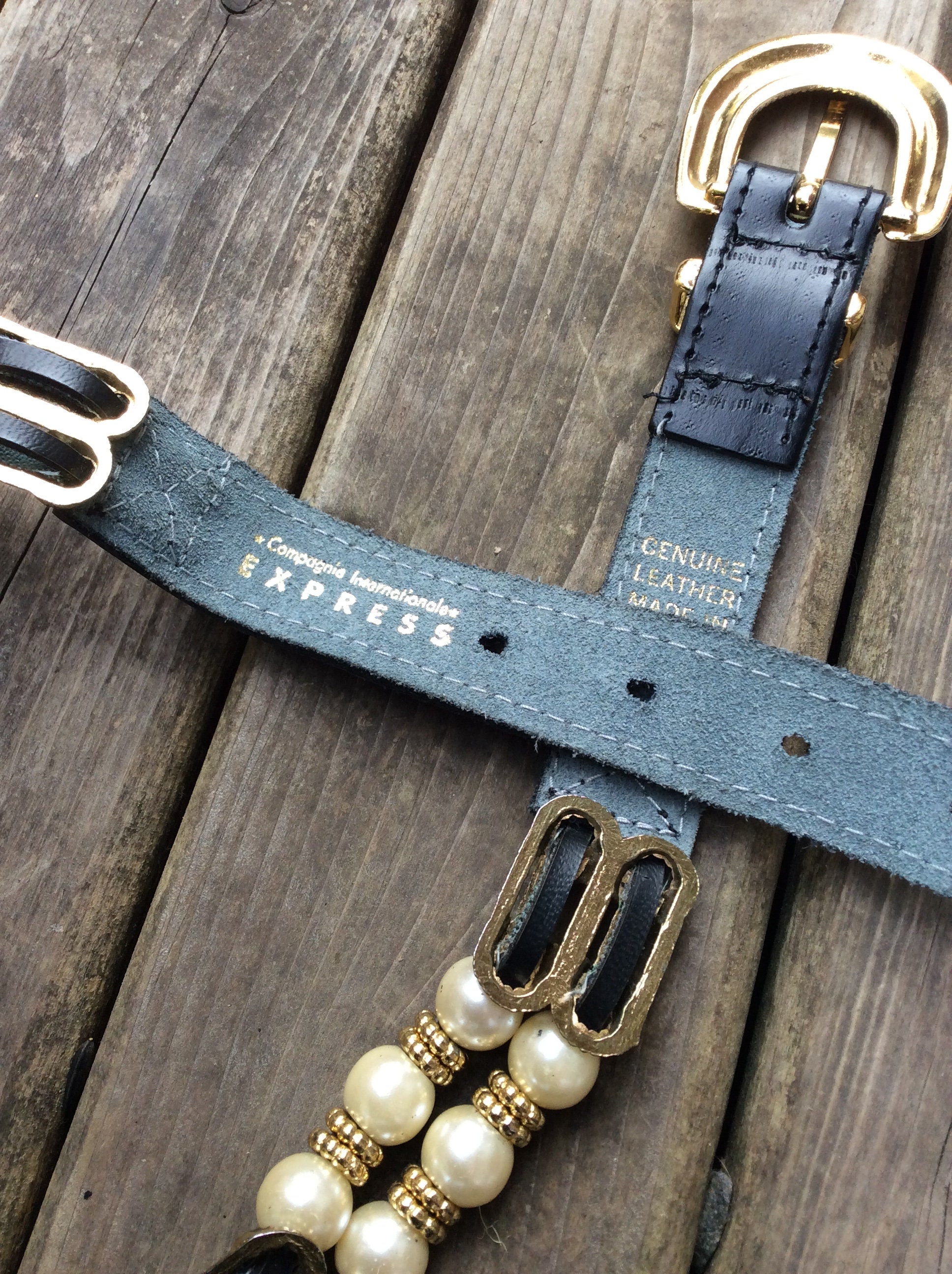 Vtg 90s Compagnie Internationale EXPRESS Beaded‎ Leather Belt L Boho Festival Express Compagnie Internationale Women main image 4