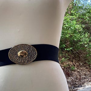 Retro Black & Bronze Chunky Metal Buckle Wide Waistbelt Stretchy Cincher‎ Belt Surakey Women Vintage Leather Elastic Waist Belt Wide Belts  main image 4