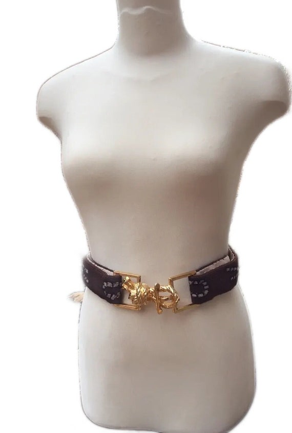 Vintage women's fashion wide embroidered hook belt