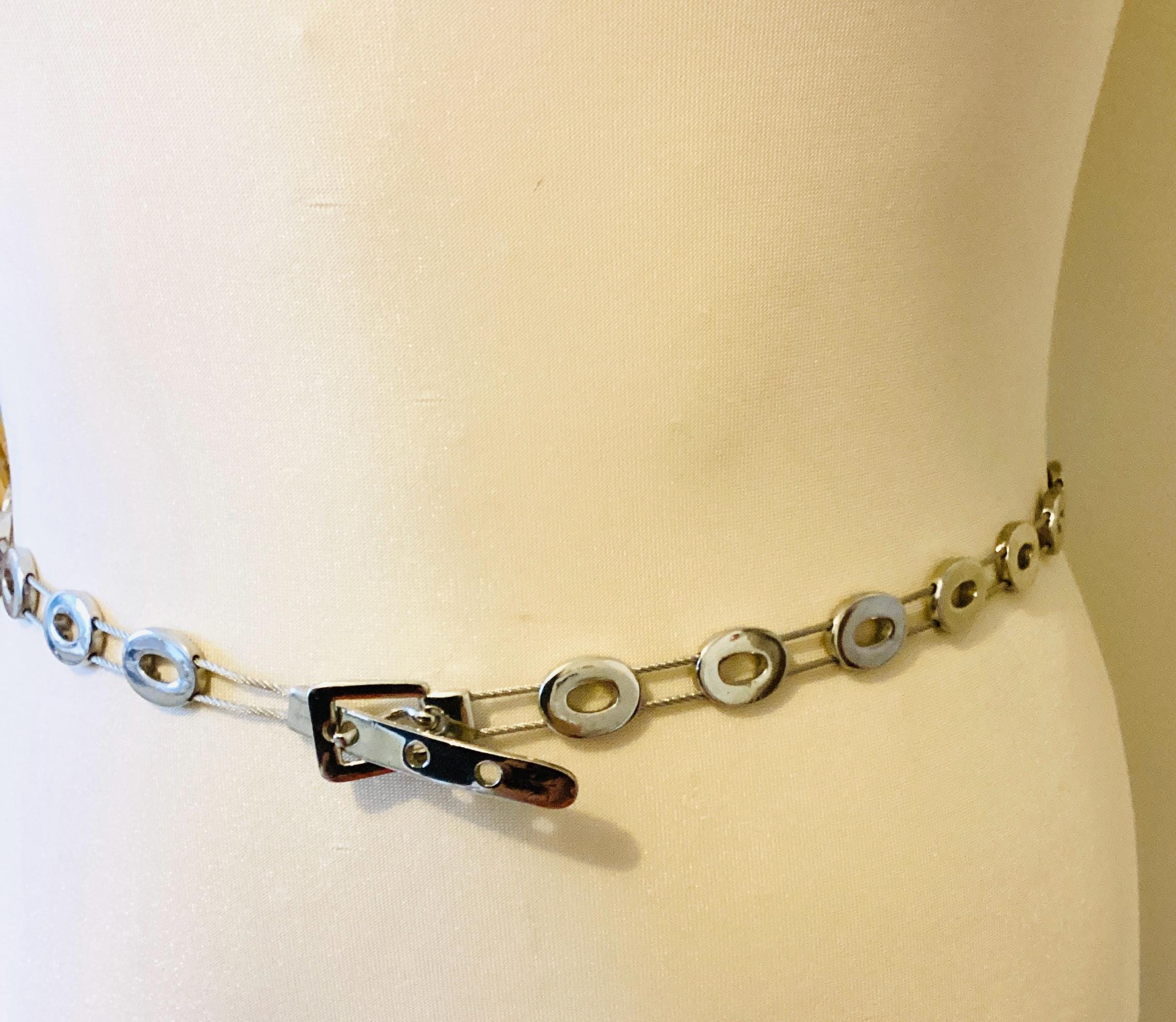 Vintage Silver Tone Oval Link Belt: Adjustable Skinny Chain 