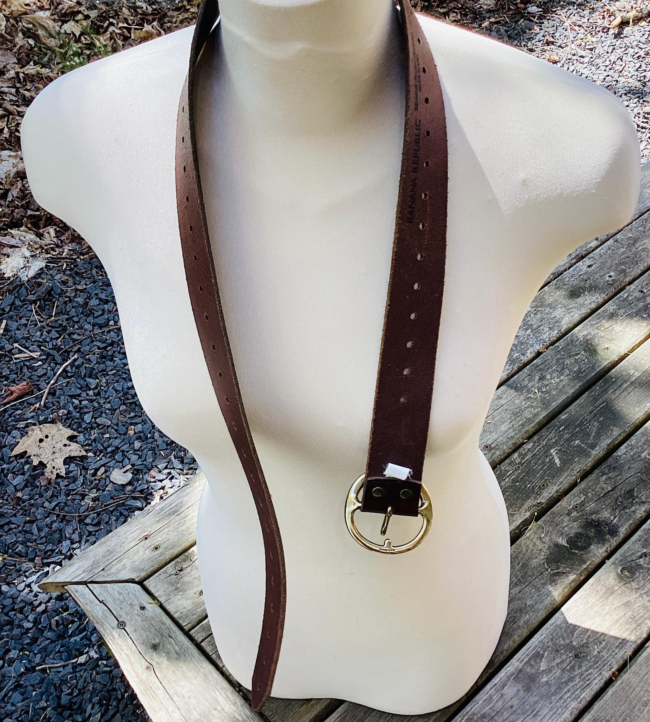 VTG Banana‎ Republic Brown Genuine Italian Leather Belt Solid Brass Buckle USA Vintage Banana Republic Wide Brown Leather Belt: Solid Brass  main image 4