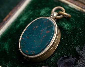 Antique 10C Mourning Locket: Bloodstone Agate Carnelian Hair Fob funeral fashions