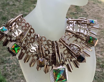 Vintage Aldo Rhinestone Statement Necklace: Aurora Borealis Cascading Fringe