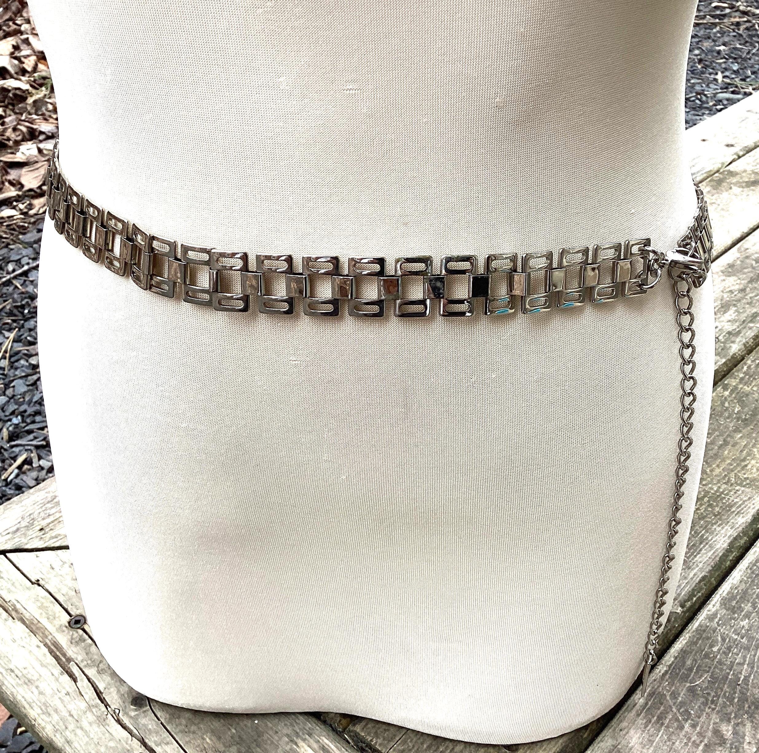 Vintage Chain Link Fashion Belt Silver Tone Step Ladder  display picture 2
