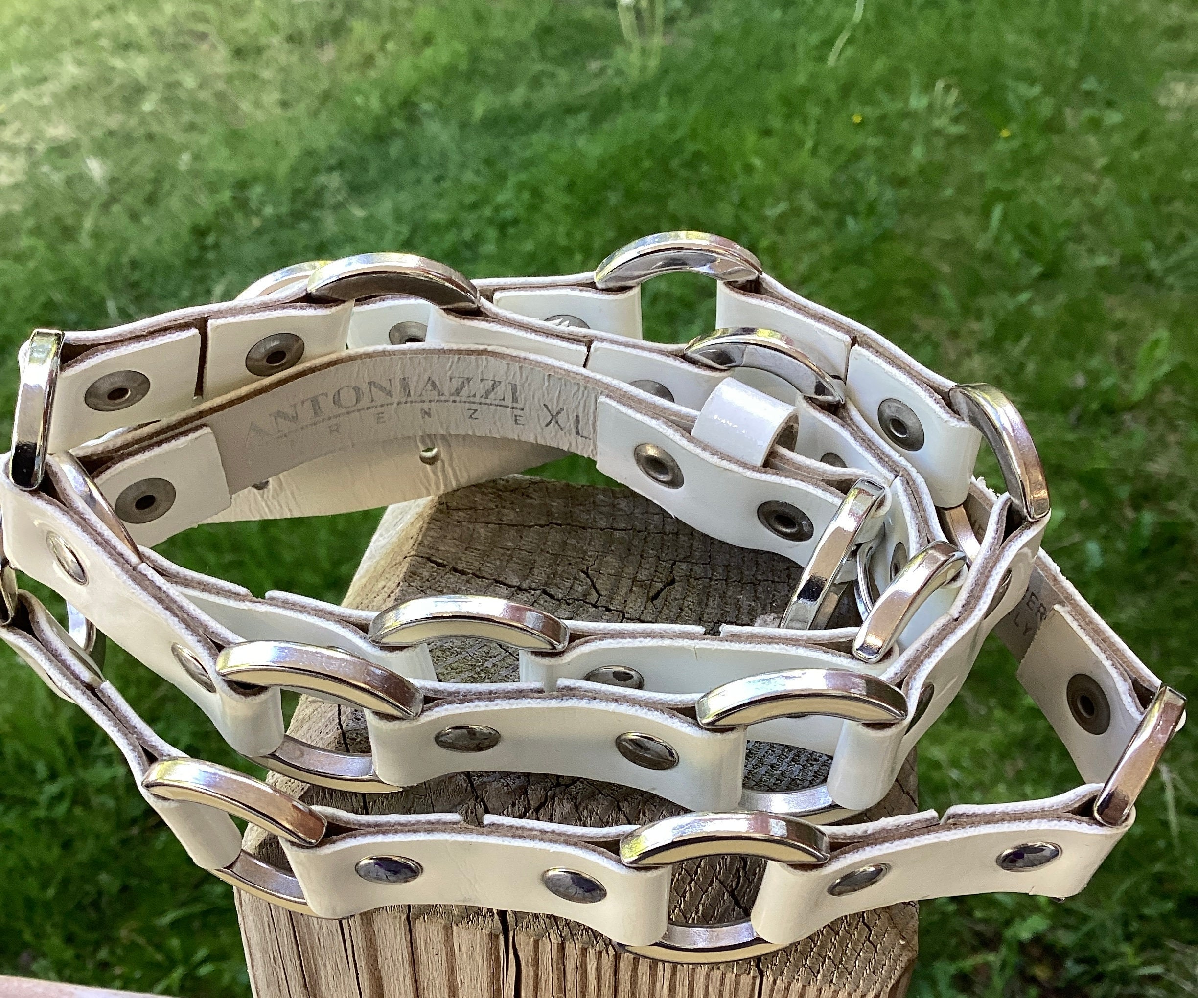 Vintage Antoniazzi Firenze Italian Leather Belt: White Wet 