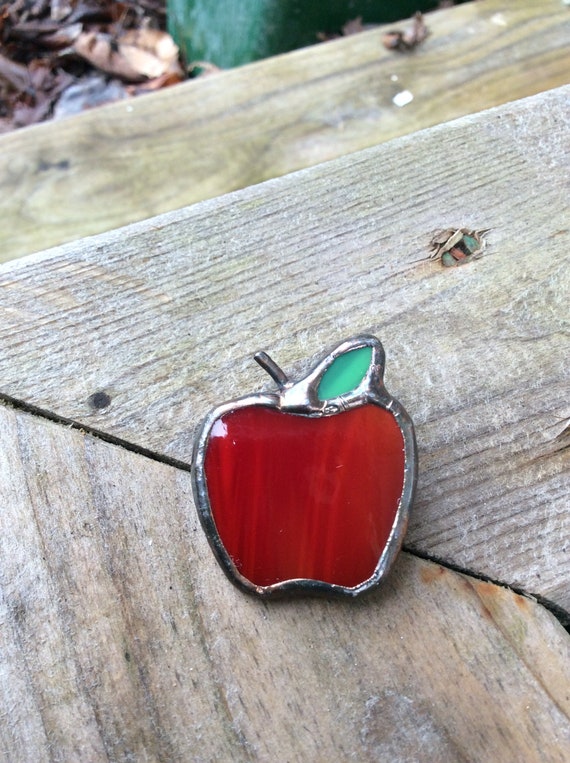 vintage red stained glass goth girl Apple Brooch,… - image 3
