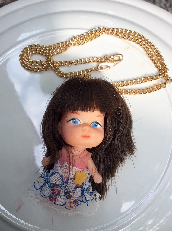 vintage miniature 70s pendant doll necklace, retr… - image 2