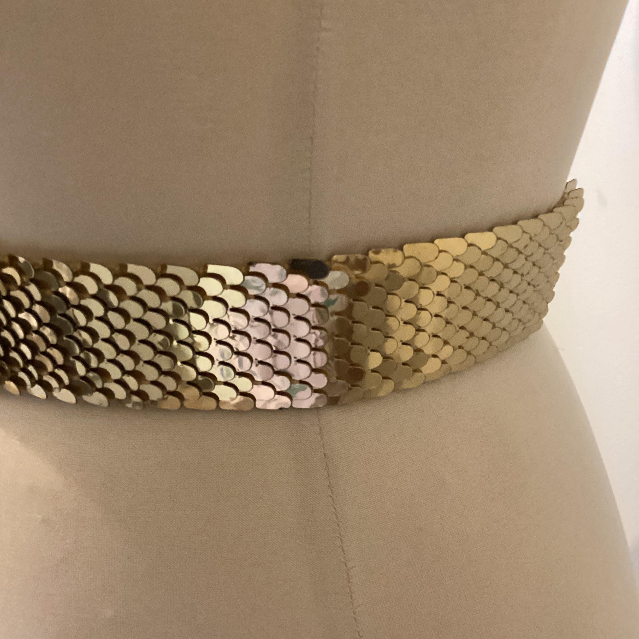 Vintage Gold Tone Stretch Belt: Brown Leaf Cabochons, Fish 