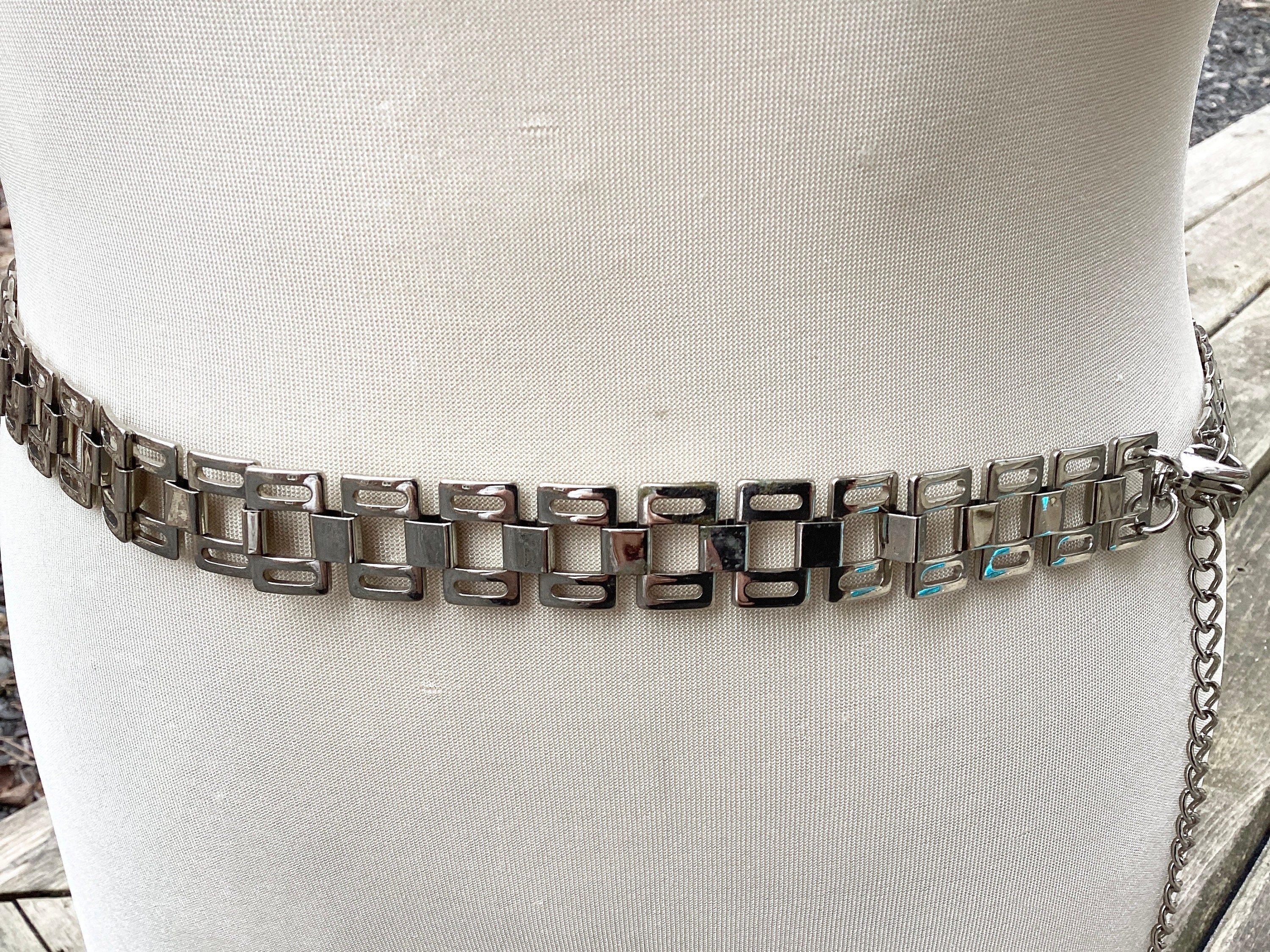 Vintage Silver Metal Chain Link Retro Mod Body Belt Hong Kong M Vintage Chain Link Fashion Belt Silver Tone Step Ladder  main image 4