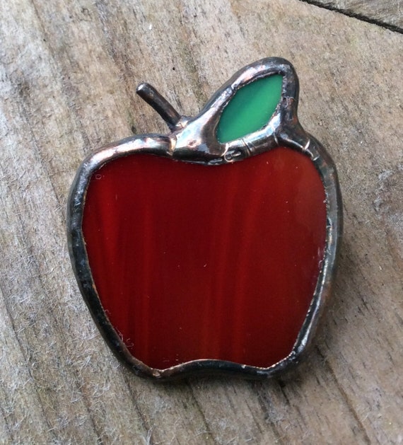 vintage red stained glass goth girl Apple Brooch,… - image 1