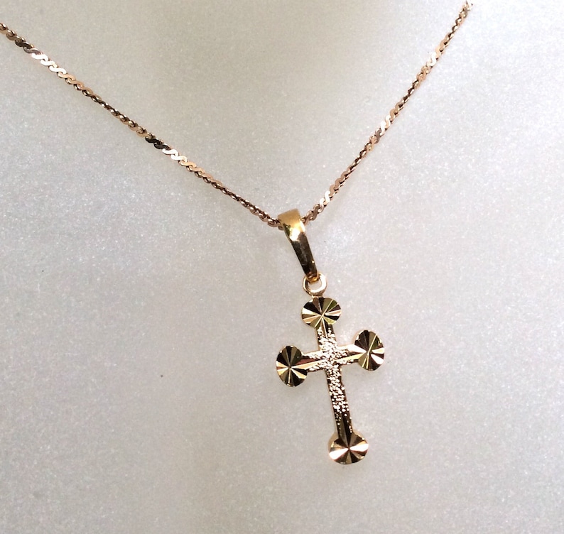 Vintage 10k Dainty Gold Cross Necklace, Xuping Cross Religious Jewelry