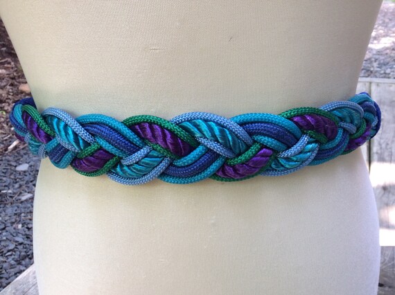 Vintage women's purple and blue satin braided fab… - image 4