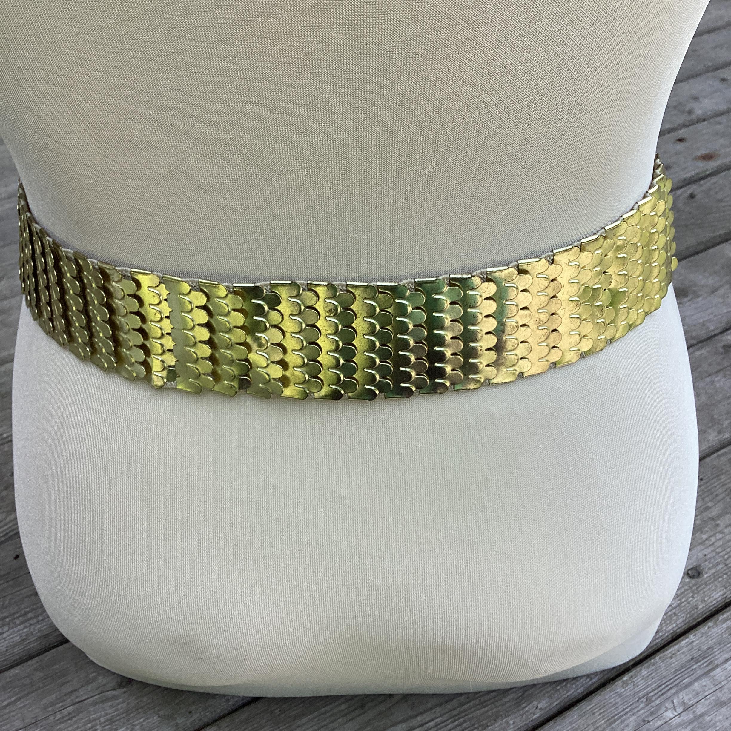 Vintage Gold Tone Lion Head Belt: Metallic Fish Scale  display picture 3