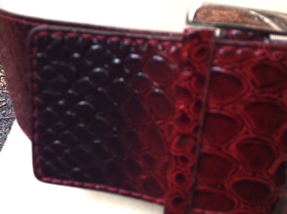Vintage wide adjustable red belt, animal print fa… - image 2
