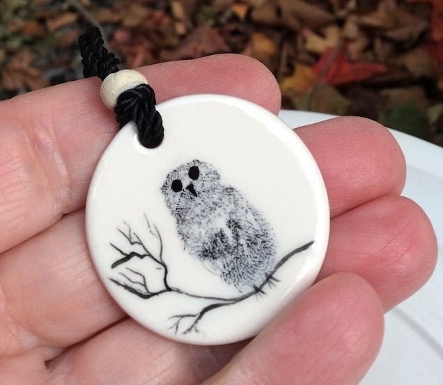 Vintage Porcelain Owl Pendant Necklace: Signed Sorenson Nova Scotia