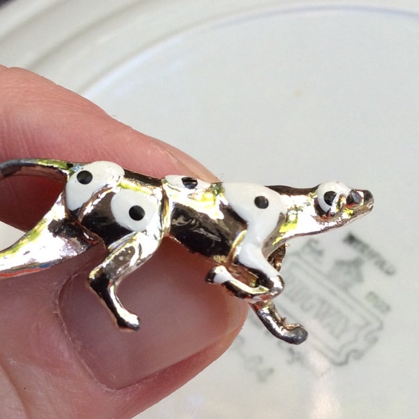 Vintage enamel spotted Dalmatian dog fashion jewelry brooch, MCM Black and White Dog scatter pin, Running Dalmatian Dog, dog gifts for mom