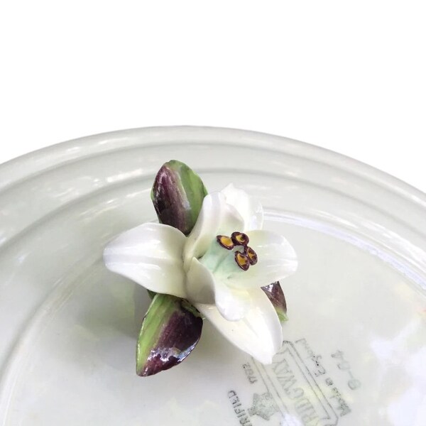 vintage CARA China Staffordshire England Brooch-retro 3D porcelain Easter Lily flower brooch, Easter Lily Brooch, MCM Iris Orchid jewelry