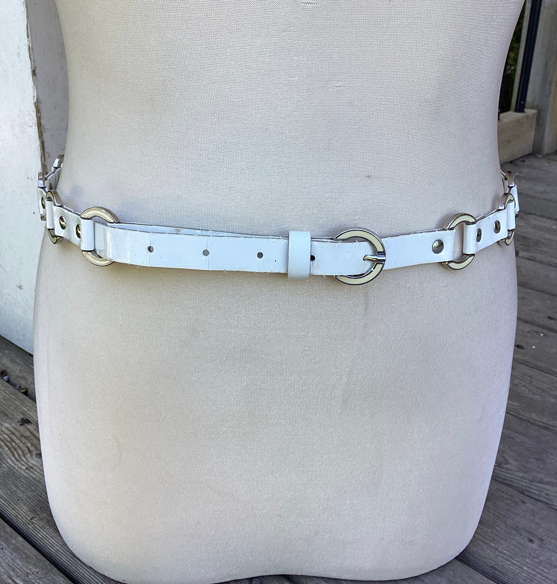 Antoniazzi Firenze White Leather Waist Belt w/ Pewter Metal  display picture 3