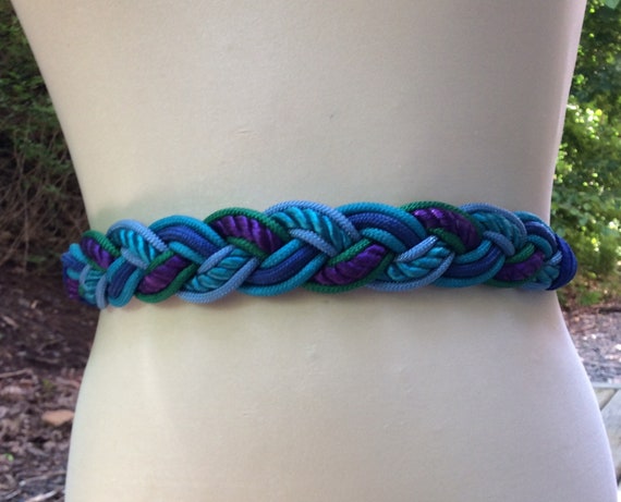 Vintage women's purple and blue satin braided fab… - image 1