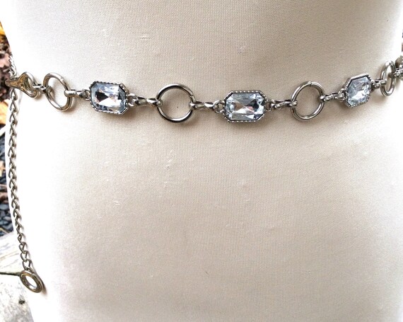 Vintage Adjustable Rhinestone Belt Hip Chain Link Retro  display picture 2