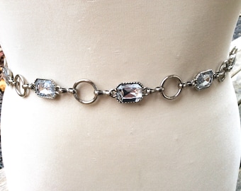 80s Silver Tone Hoop Chain Hip Belt, Silver Rings With  display picture 3