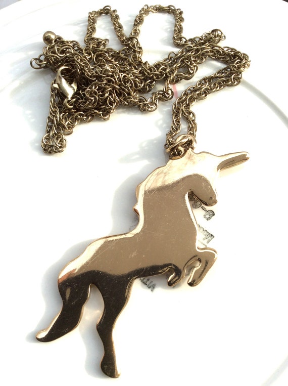 Vintage Silhouette Unicorn long chain Pendant nec… - image 1