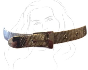 Vintage chainmail studded belt Vtg 80s Belt Gold Tone Pewter Mesh Metal Studded Snakeskin  main image 2