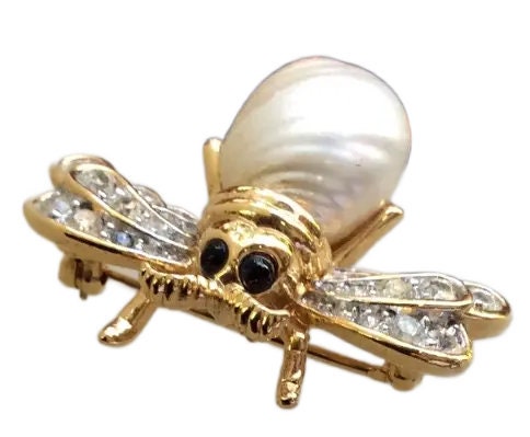 最大10%OFFクーポン Vintage D'orlan Designer Brooch Bee Bumblebee Pin Pearl アクセサリー